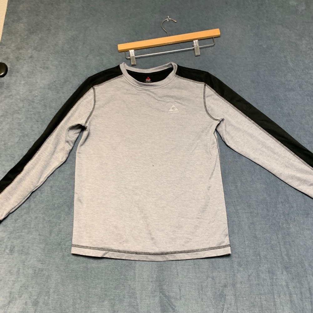 Gerry Shirt Boys L 14-16 Gray Black Gird Fleece Lined Logo Long Sleeve Crew Neck
